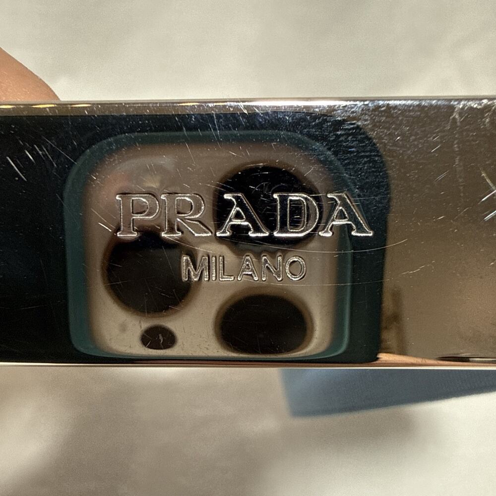 PRADA Women’s Blue Stretch Fabric Gift Band Or Belt w/ Silver Logo + Patch - Picture 2 of 7